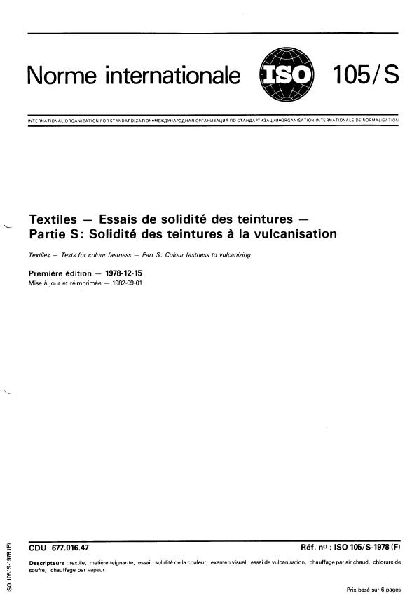 ISO 105-S:1978 - Textiles -- Essais de solidité des teintures