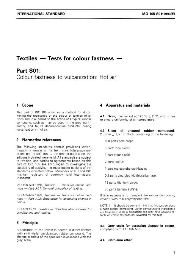 ISO 105-S01:1993 - Textiles -- Tests for colour fastness