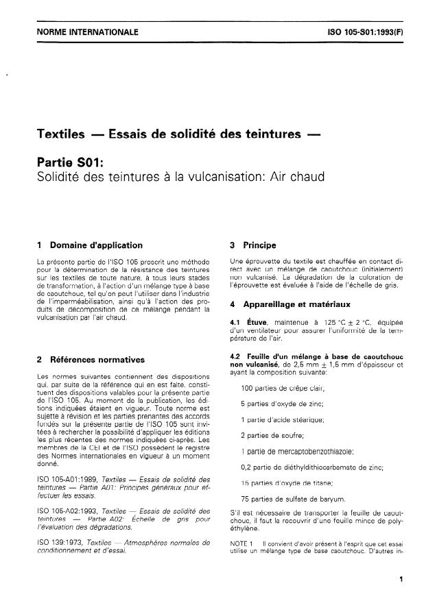 ISO 105-S01:1993 - Textiles -- Essais de solidité des teintures