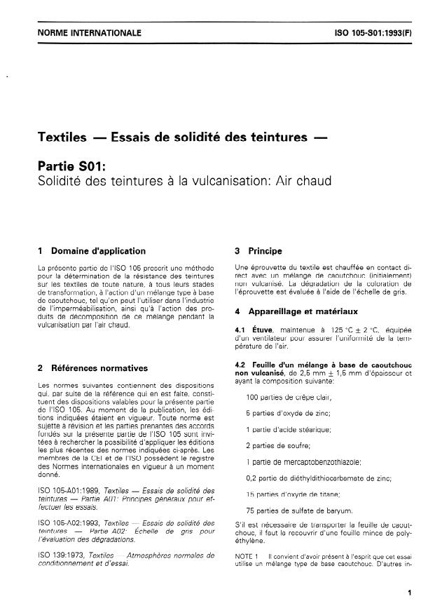 ISO 105-S01:1993 - Textiles -- Essais de solidité des teintures