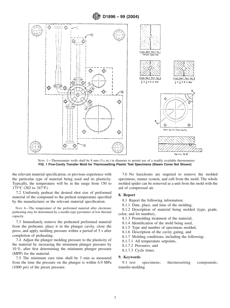 ASTM D1896-99(2004) - Standard Practice for Transfer Molding Test Specimens of Thermosetting Compounds