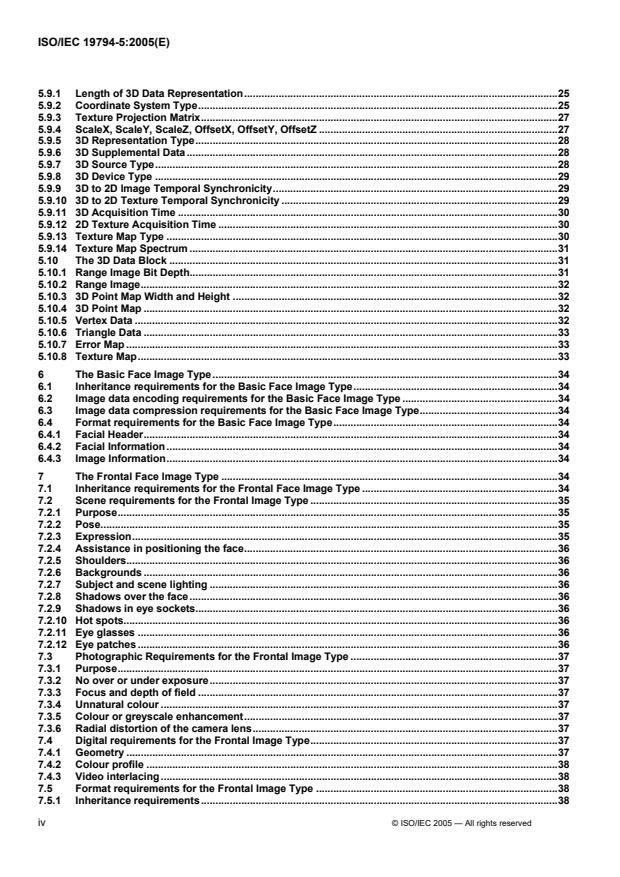 ISO/IEC 19794-5:2005 ISO/IEC 19794-5:2005 - Information technology -- Biometric data interchange formats - Page 4 preview