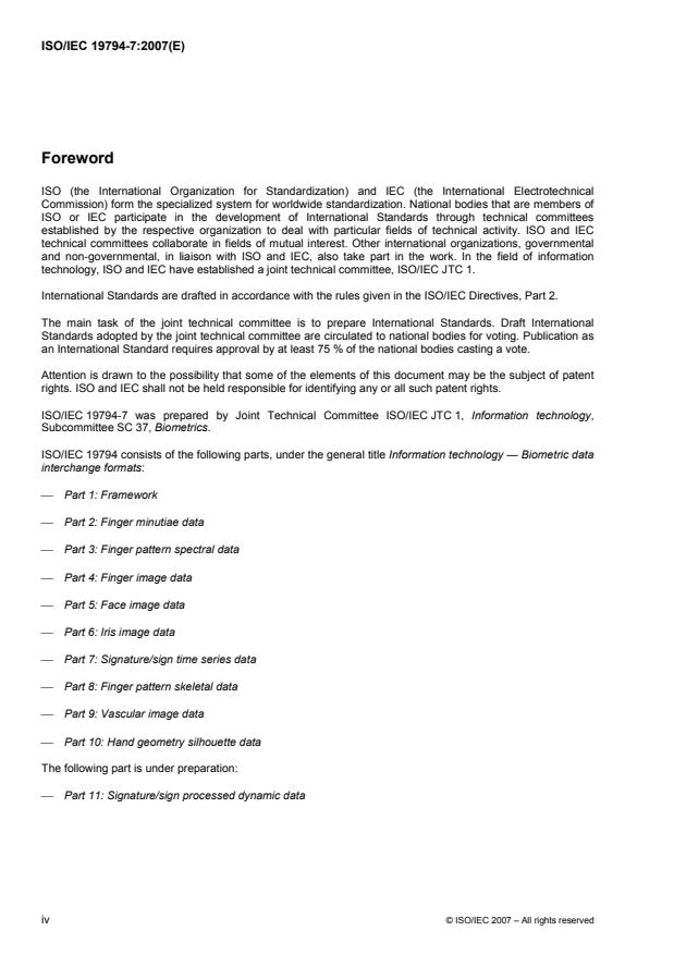ISO/IEC 19794-7:2007 ISO/IEC 19794-7:2007 - Information technology -- Biometric data interchange formats - Page 4 preview