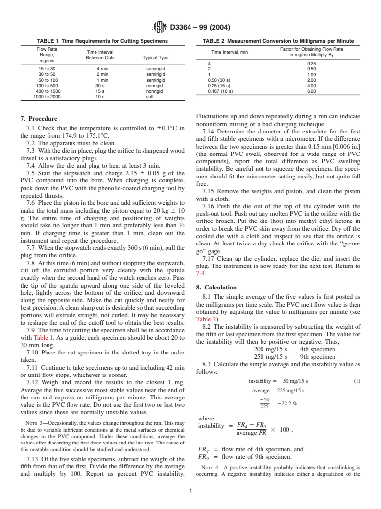 ASTM D3364-99(2004) - Standard Test Method for Flow Rates for Poly(Vinyl Chloride) with Molecular Structural Implications