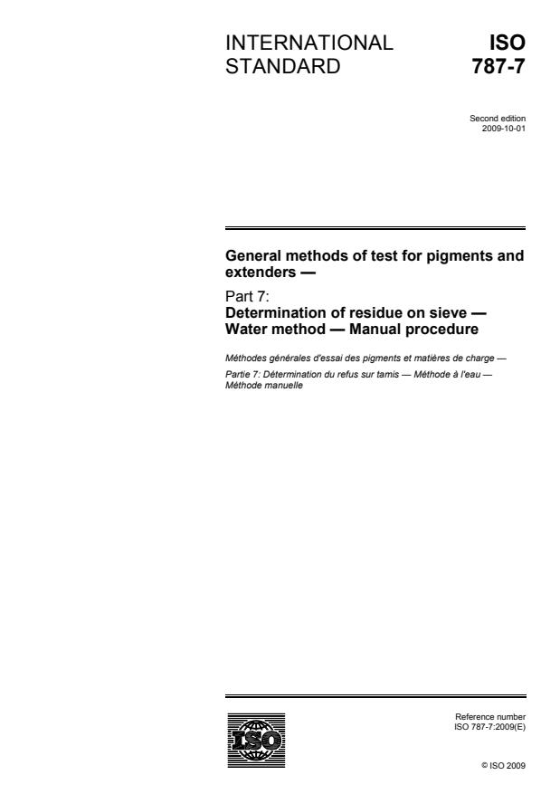 ISO 787-7:2009 - General methods of test for pigments and extenders