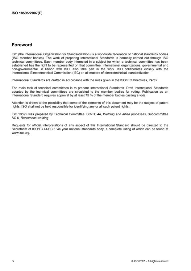 ISO 18595:2007 ISO 18595:2007 - Resistance welding -- Spot welding of aluminium and aluminium alloys -- Weldability, welding and testing - Page 4 preview