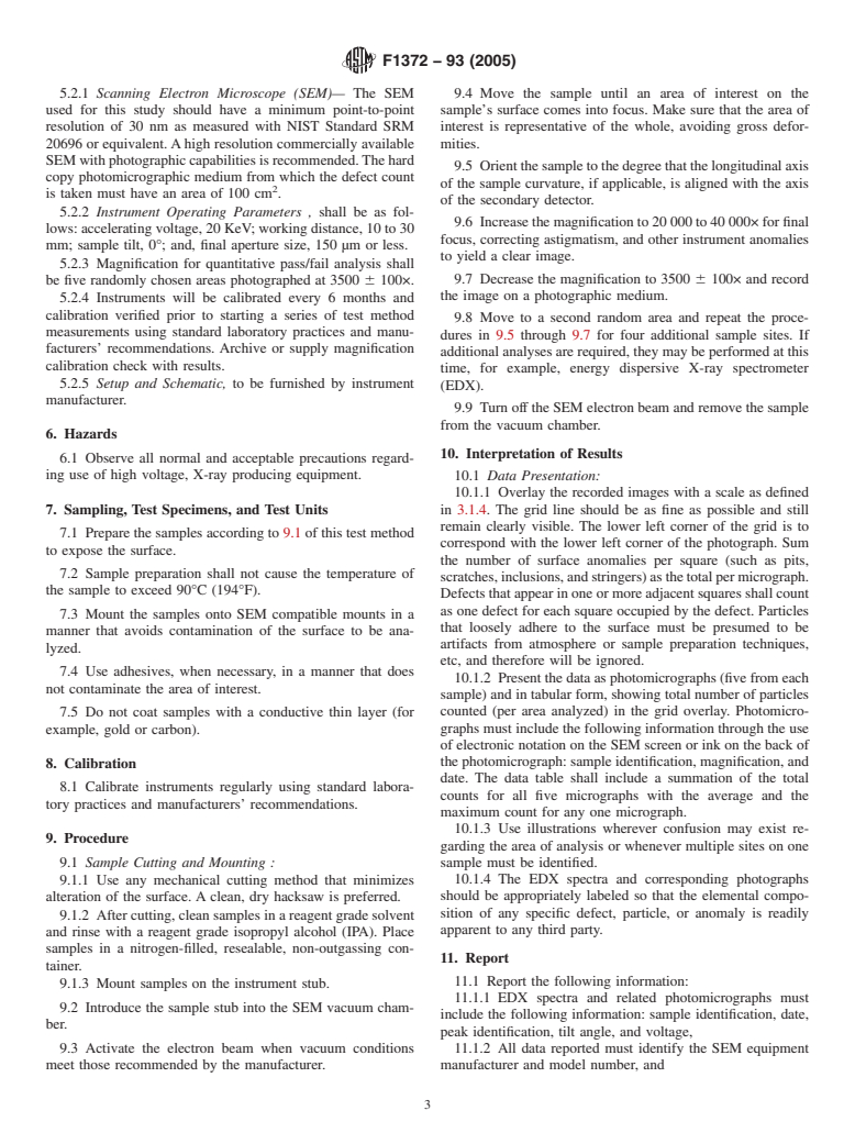 ASTM F1372-93(2005) - Standard Test Method for Scanning Electron Microscope (SEM) Analysis of Metallic Surface Condition for Gas Distribution System Components