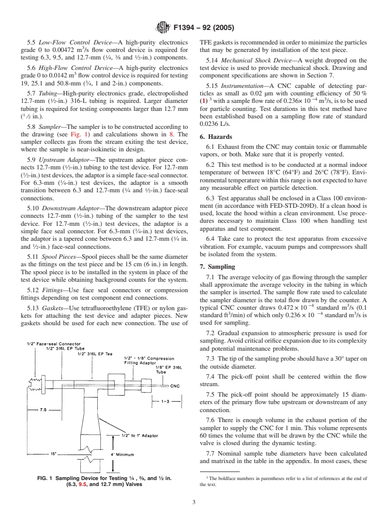 ASTM F1394-92(2005) - Standard Test Method for Determination of Particle Contribution from Gas Distribution System Valves