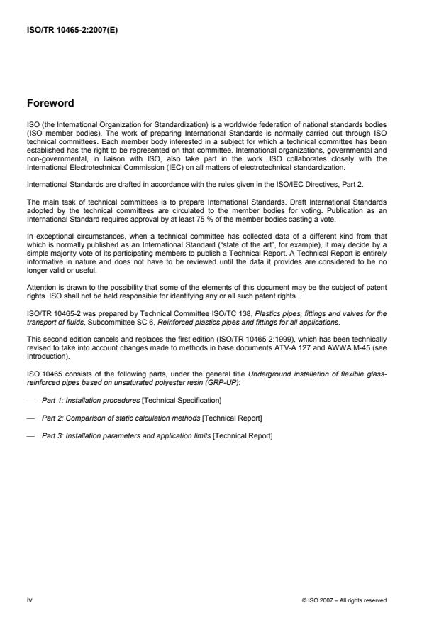 ISO/TR 10465-2:2007 ISO/TR 10465-2:2007 - Underground installation of flexible glass-reinforced pipes based on unsaturated polyester resin (GRP-UP) - Page 4 preview