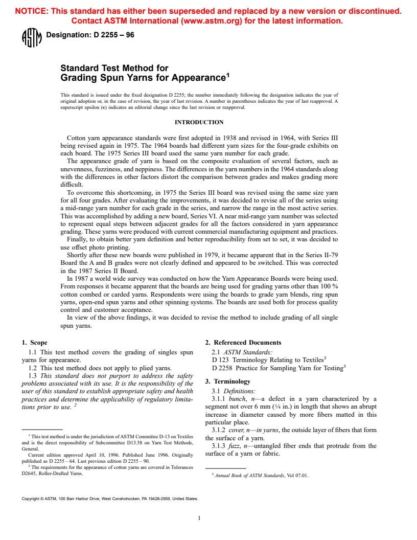 ASTM D2255-96 - Standard Test Method for Grading Spun Yarns for Appearance