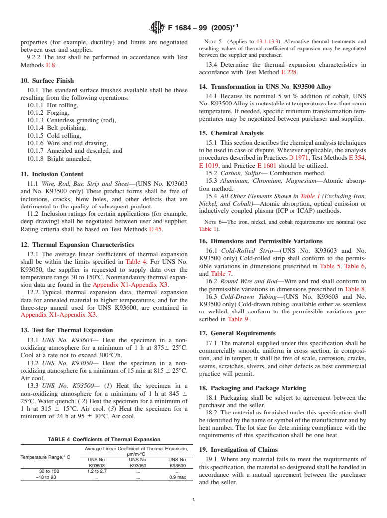 ASTM F1684-99(2005)e1 - Standard Specification for Iron-Nickel and Iron-Nickel-Cobalt Alloys for Low Thermal Expansion Applications