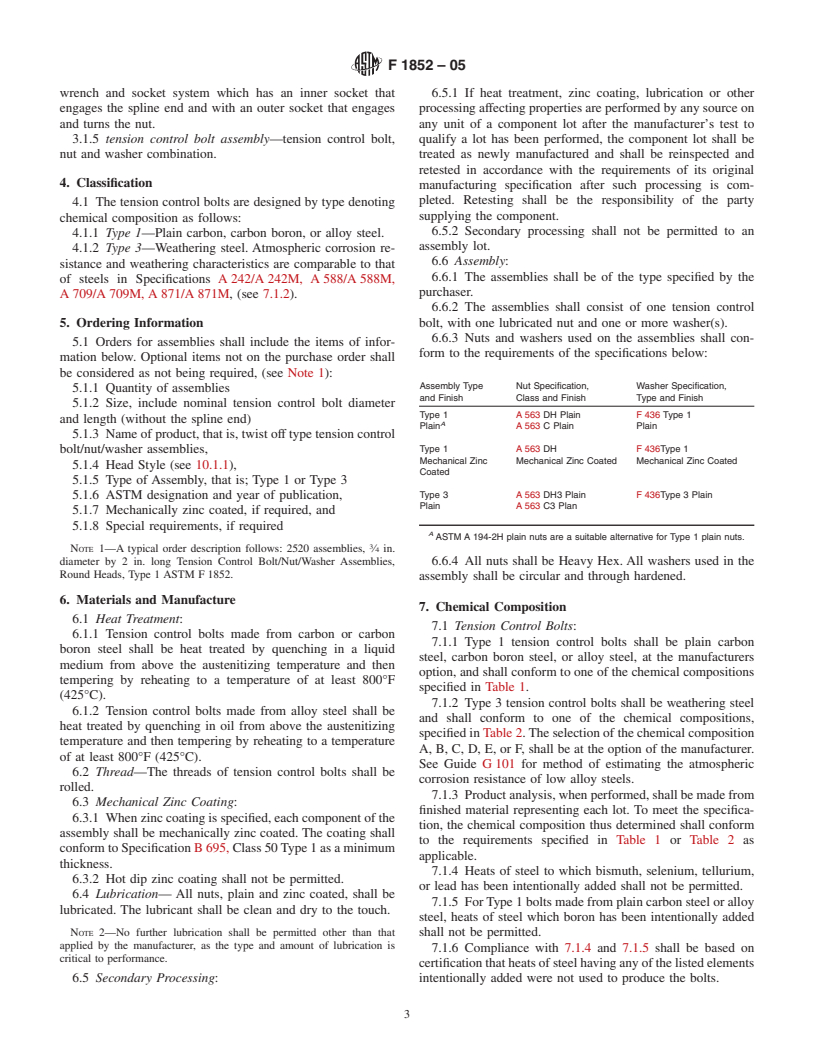 ASTM F1852-05 - Standard Specification for "Twist Off" Type Tension Control Structural Bolt/Nut/Washer Assemblies, Steel, Heat Treated, 120/105 ksi Minimum Tensile Strength