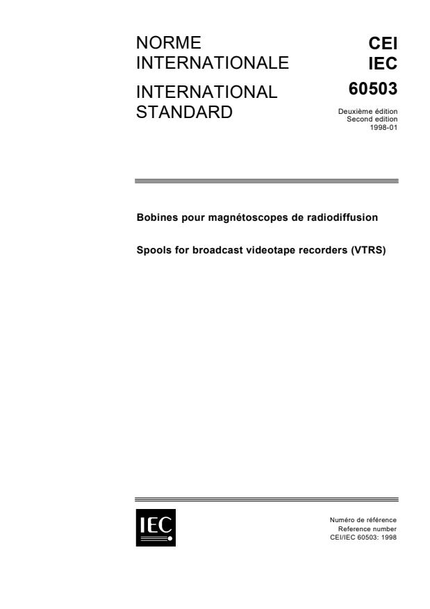 IEC 60503:1998 - Spools for broadcast videotape recorders (VTRS)