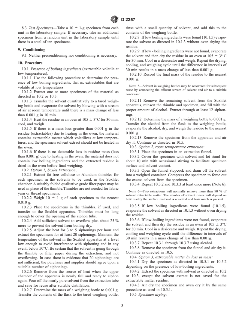 ASTM D2257-98 - Standard Test Method for Extractable Matter in Textiles