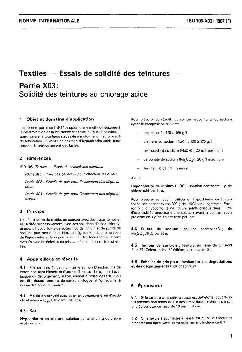 ISO 105-X03:1987 - Textiles — Tests for colour fastness — Part X03: Colour fastness to chlorination
Released:12/17/1987