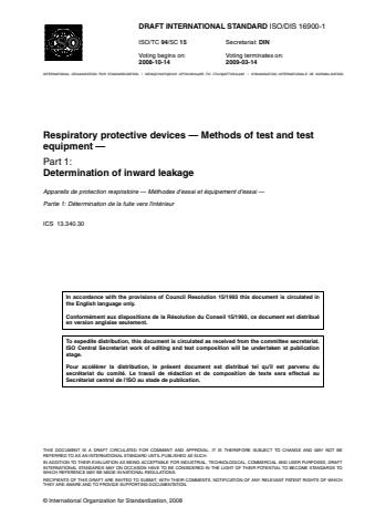 ISO 16900-1:2014 - Respiratory protective devices -- Methods of test and test equipment