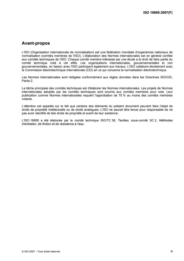 ISO 18695:2007 - Textiles -- Détermination de la résistance a la pénétration de l'eau -- Essai de pénétration par impact