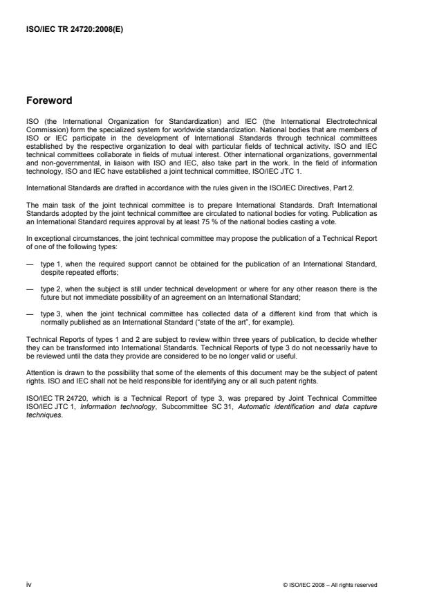 ISO/IEC TR 24720:2008 ISO/IEC TR 24720:2008 - Information technology -- Automatic identification and data capture techniques -- Guidelines for direct part marking (DPM) - Page 4 preview