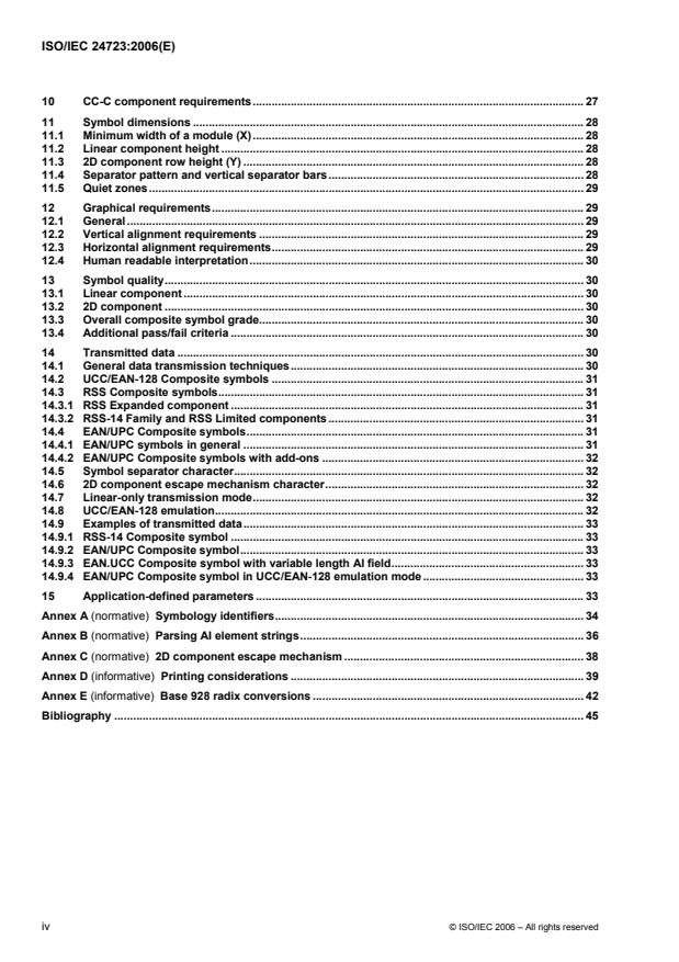 ISO/IEC 24723:2006 ISO/IEC 24723:2006 - Information technology -- Automatic identification and data capture techniques -- EAN.UCC Composite bar code symbology specification - Page 4 preview