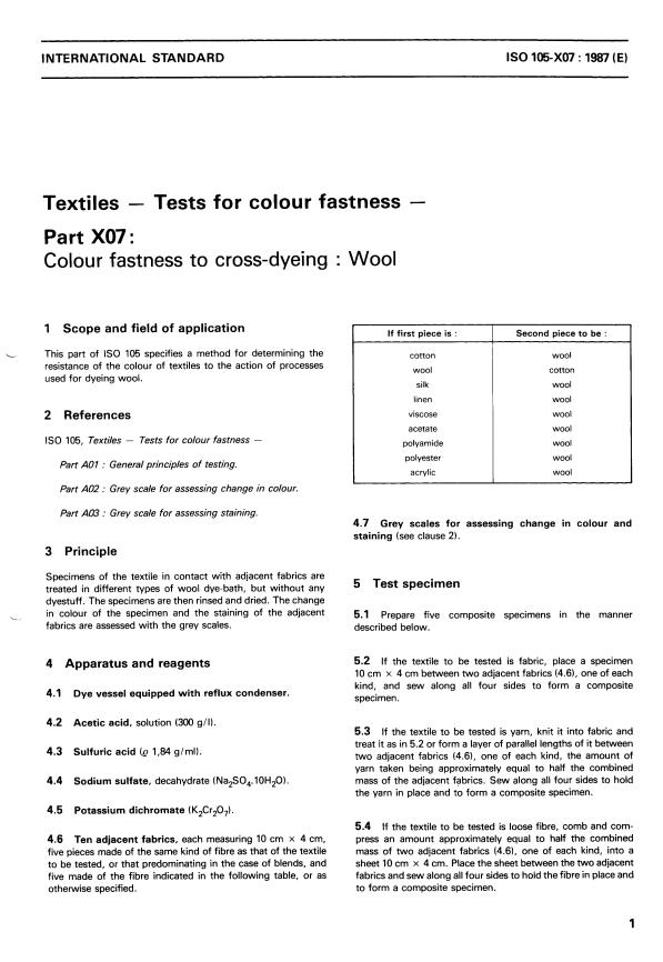 ISO 105-X07:1987 - Textiles -- Tests for colour fastness