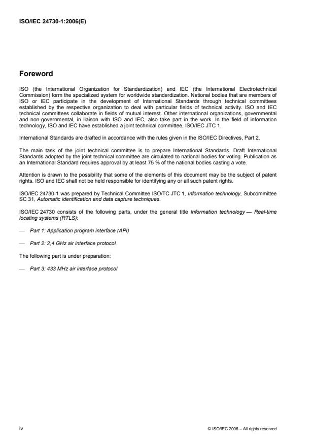 ISO/IEC 24730-1:2006 ISO/IEC 24730-1:2006 - Information technology -- Real-time locating systems (RTLS) - Page 4 preview