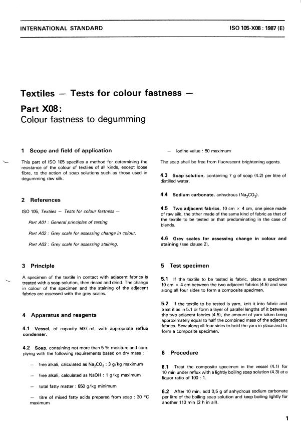 ISO 105-X08:1987 - Textiles -- Tests for colour fastness