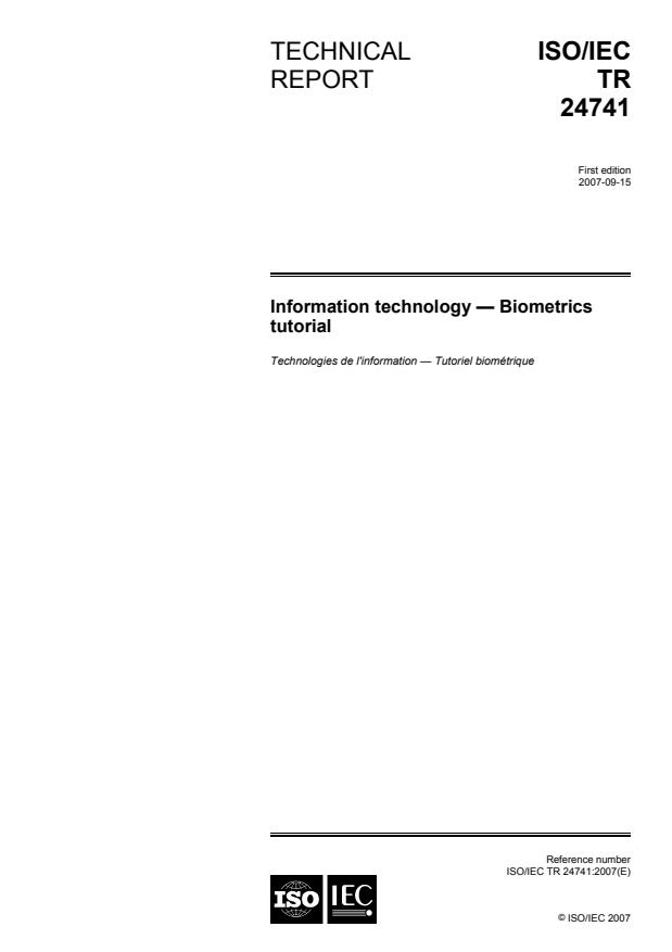 ISO/IEC TR 24741:2007 - Information technology -- Biometrics tutorial