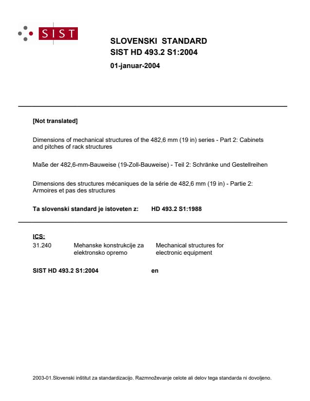 HD 493.2 S1:2004 - IEC 60297-2:1982 je razveljavljen (ima pretisk Withdrawn)