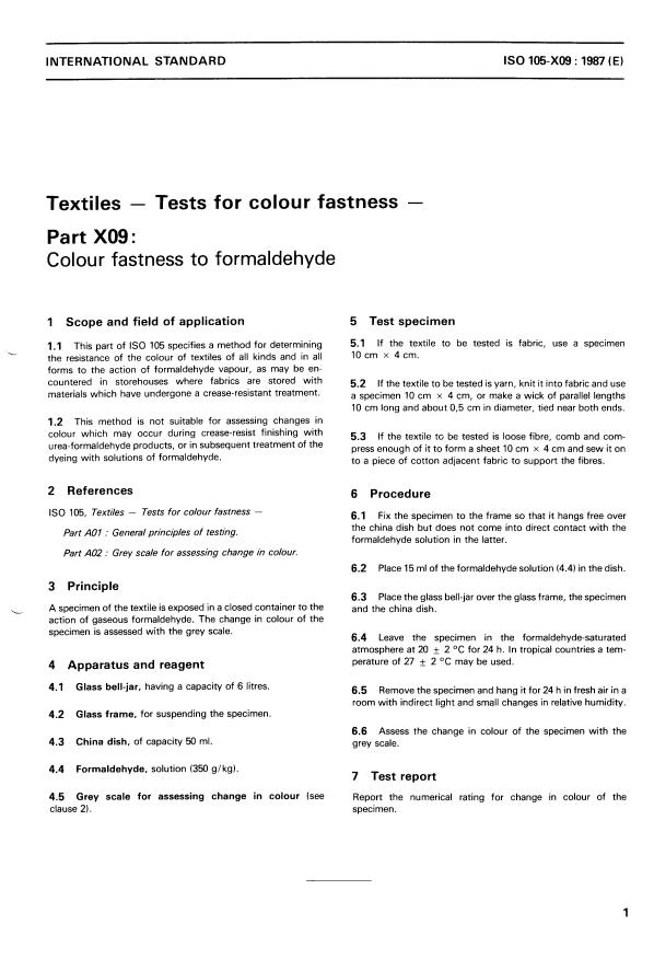 ISO 105-X09:1987 - Textiles -- Tests for colour fastness