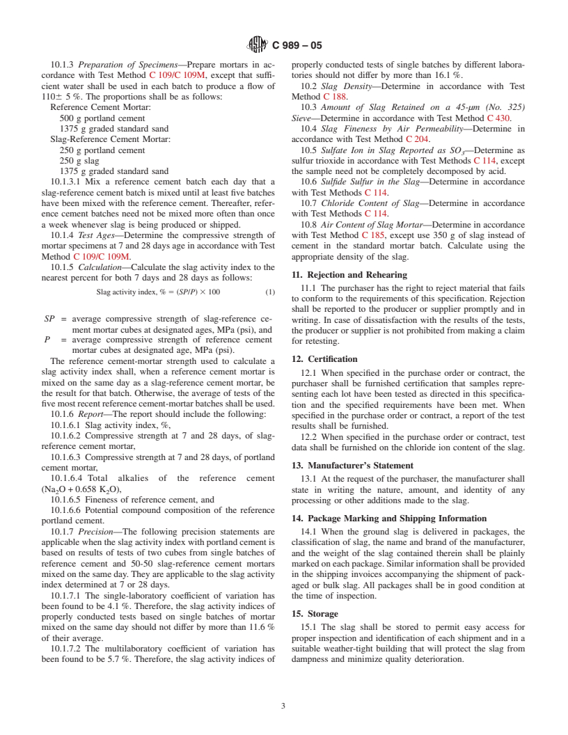 ASTM C989-05 - Standard Specification for Ground Granulated Blast-Furnace Slag for Use in Concrete and Mortars