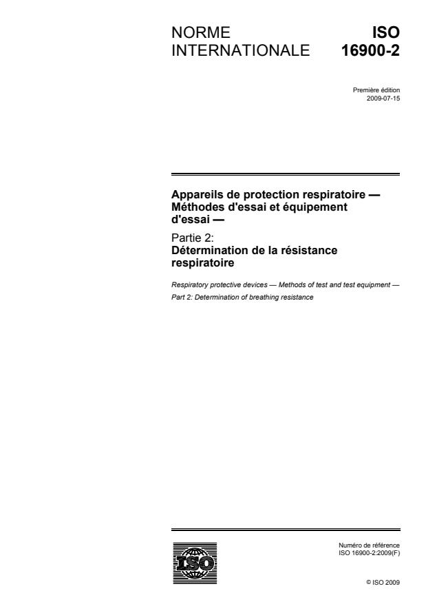 ISO 16900-2:2009 - Appareils de protection respiratoire -- Méthodes d'essai et équipement d'essai