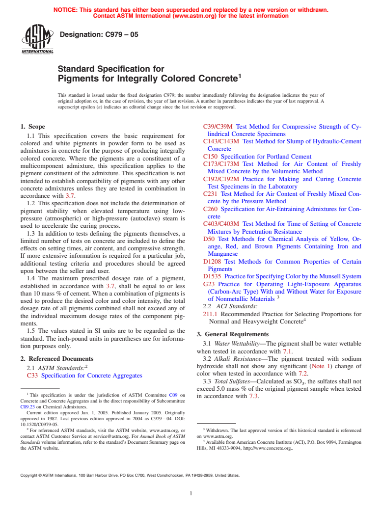 ASTM C979-05 - Standard Specification for Pigments for Integrally Colored Concrete