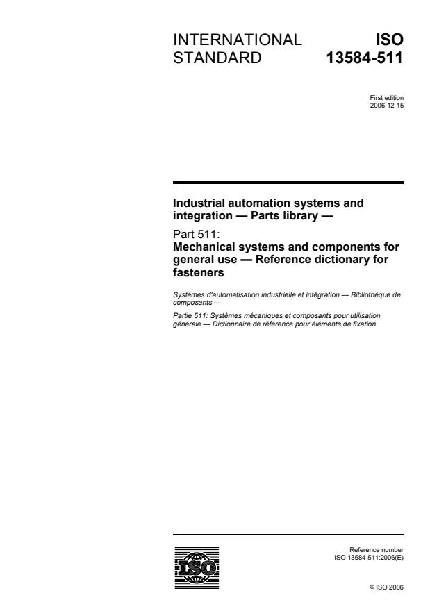 ISO 13584-511:2006 - Industrial automation systems and integration -- Parts library