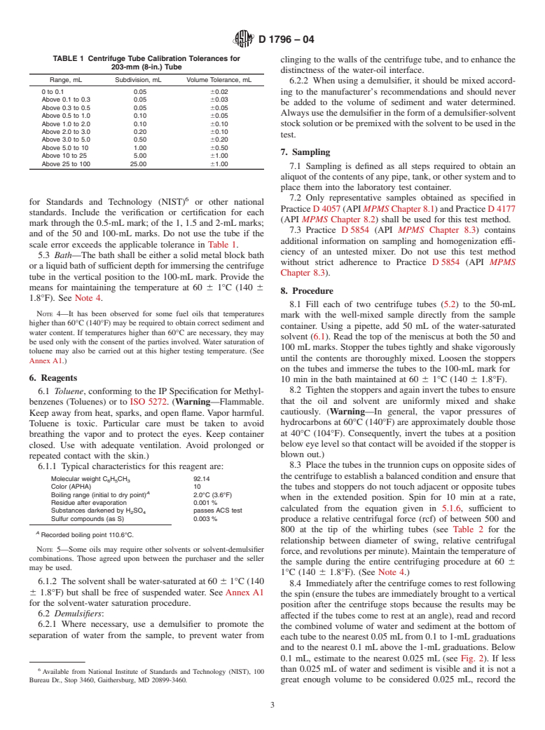 ASTM D1796-04 - Standard Test Method for Water and Sediment in Fuel Oils by the Centrifuge Method (Laboratory Procedure)