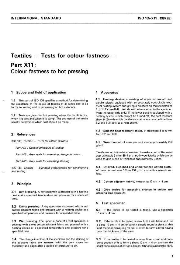 ISO 105-X11:1987 - Textiles -- Tests for colour fastness