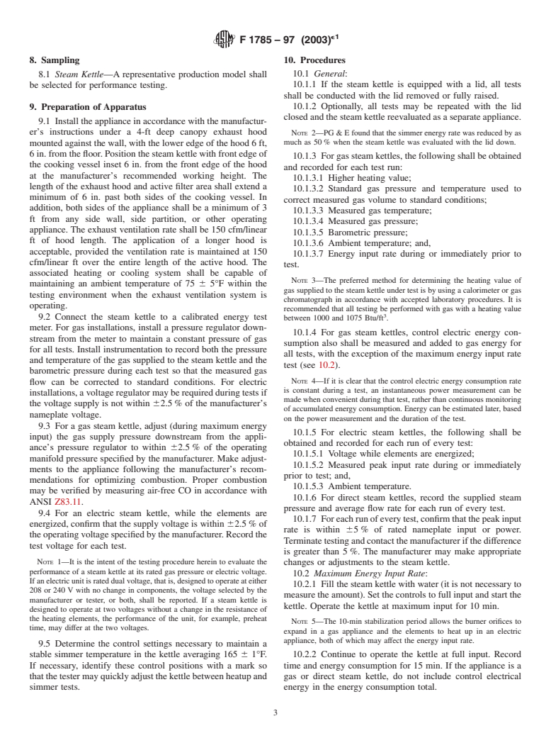 ASTM F1785-97(2003)e1 - Standard Test Method for Performance of Steam Kettles