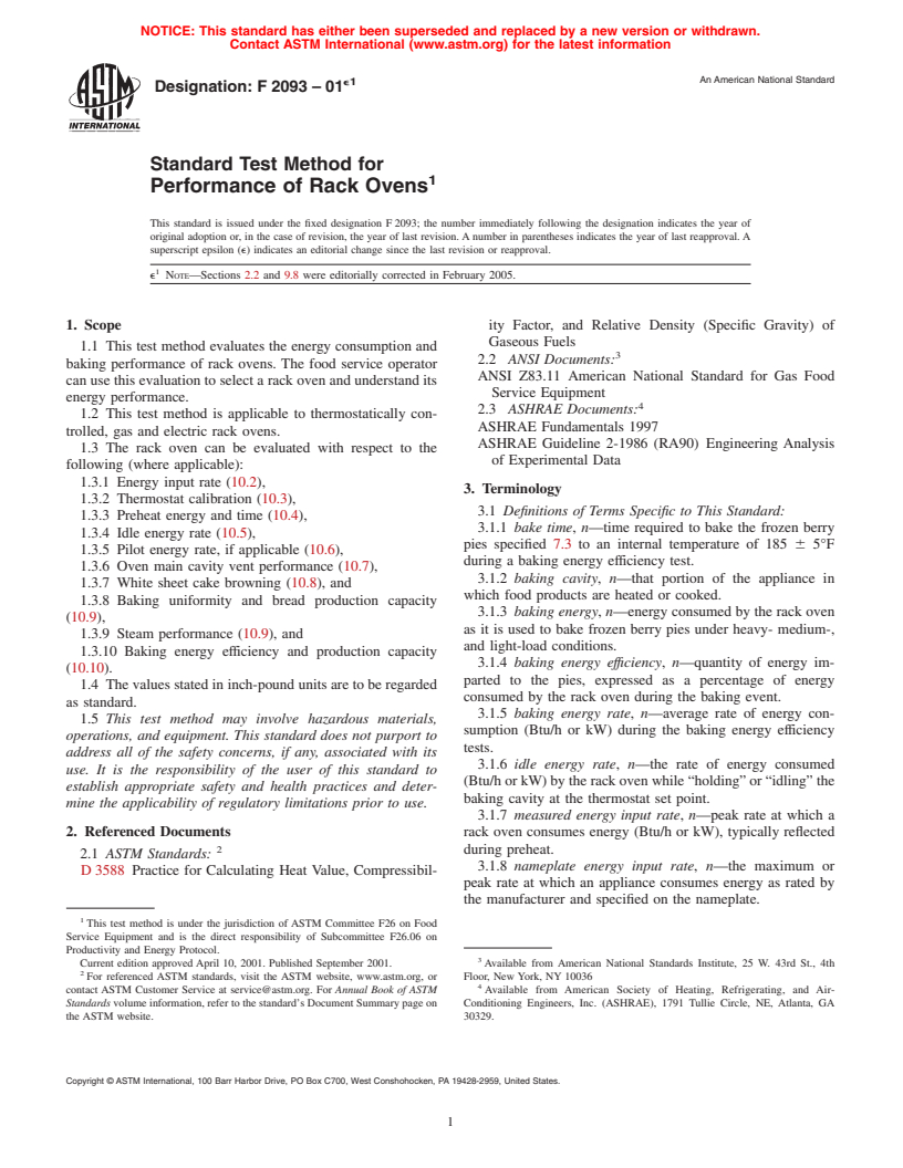 ASTM F2093-01e1 - Standard Test Method for Performance of Rack Ovens