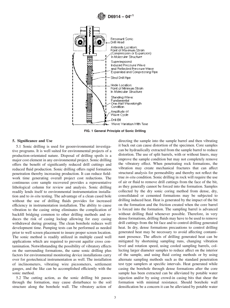 ASTM D6914-04e1 - Standard Practice for Sonic Drilling for Site Characterization and the Installation of Subsurface Monitoring Devices