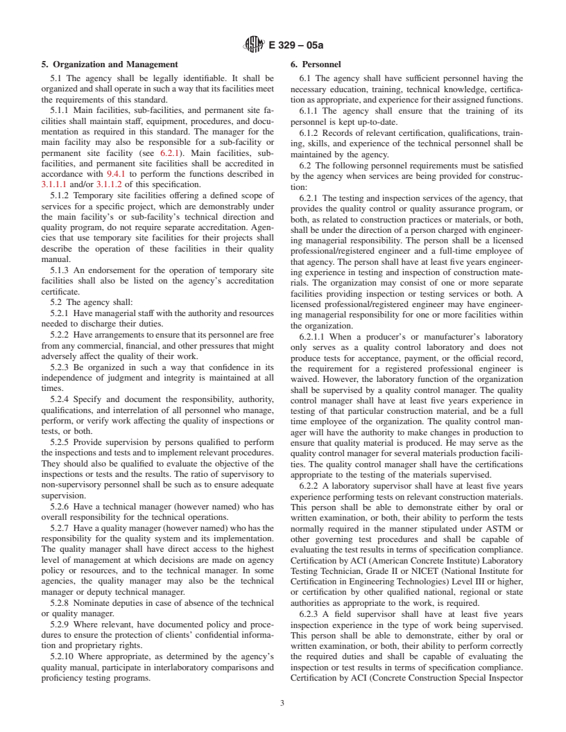 ASTM E329-05 - Standard Specification for Agencies Engaged in the Testing and/or Inspection of Materials Used in Construction