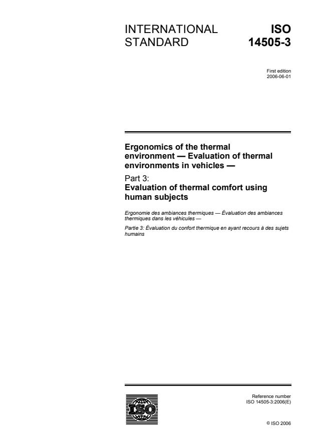 ISO 14505-3:2006 - Ergonomics of the thermal environment -- Evaluation of thermal environments in vehicles
