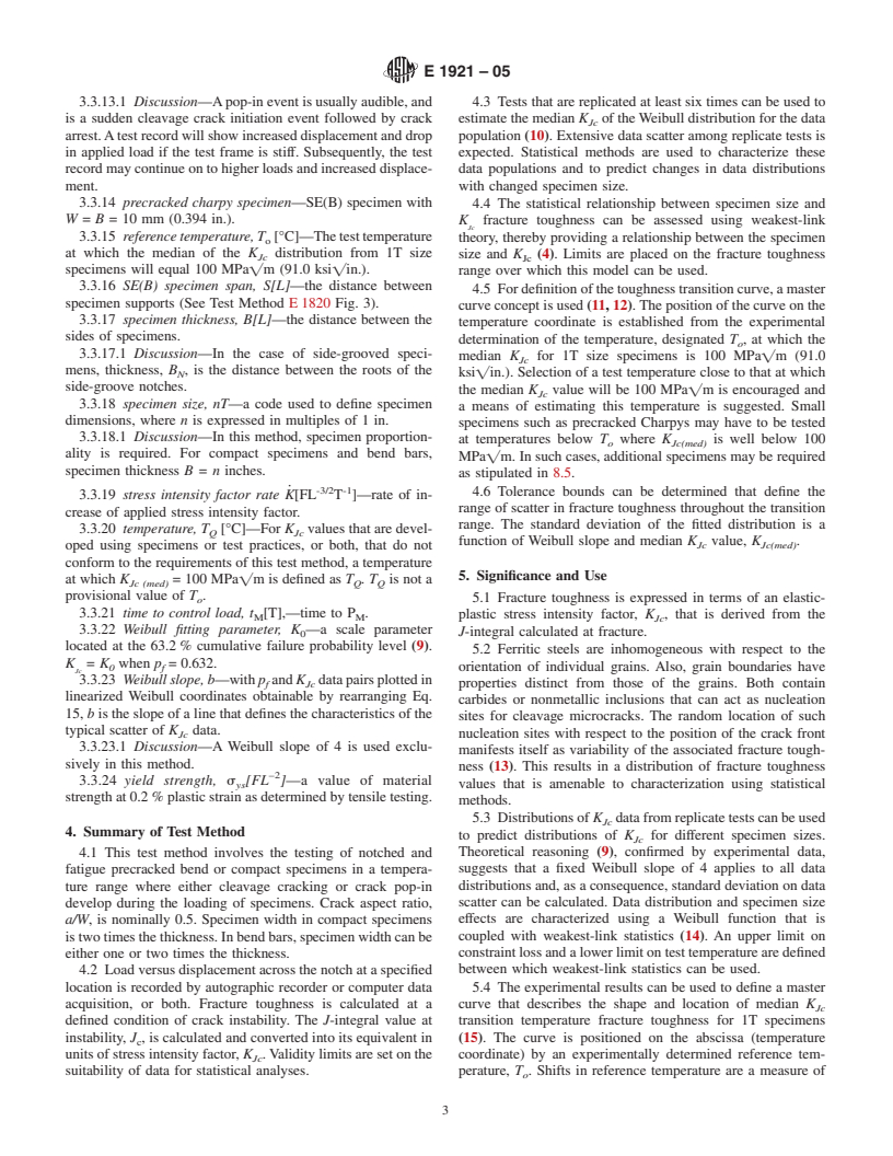 ASTM E1921-05 - Standard Test Method for Determination of Reference Temperature, <i>T<sub>o'</sub></i>, for Ferritic Steels in the Transition Range