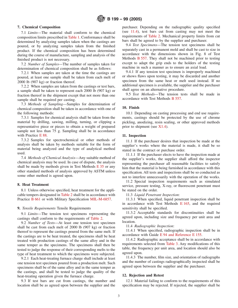 ASTM B199-99(2005) - Standard Specification for Magnesium-Alloy Permanent Mold Castings