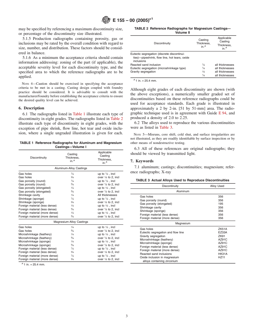 ASTM E155-00(2005)e1 - Standard Reference Radiographs for Inspection of Aluminum and Magnesium Castings