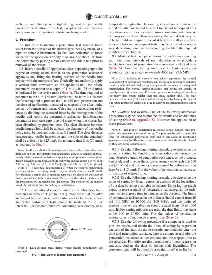 ASTM C403/C403M-05 - Standard Test Method for Time of Setting of Concrete Mixtures by Penetration Resistance