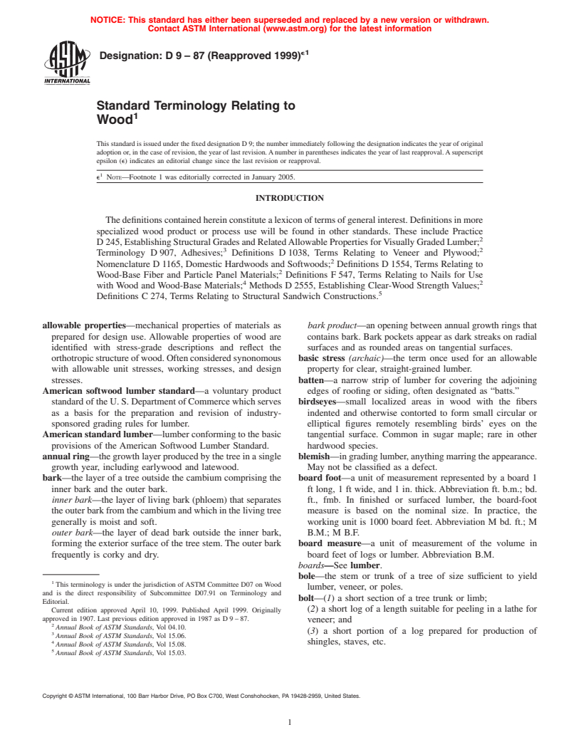 ASTM D9-87(1999)e1 - Standard Terminology Relating to Wood