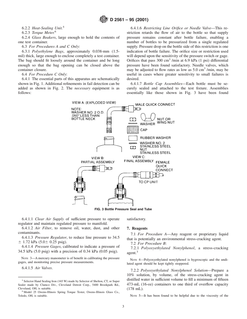 ASTM D2561-95(2001) - Standard Test Method for Environmental Stress-Crack Resistance of Blow-Molded Polyethylene Containers