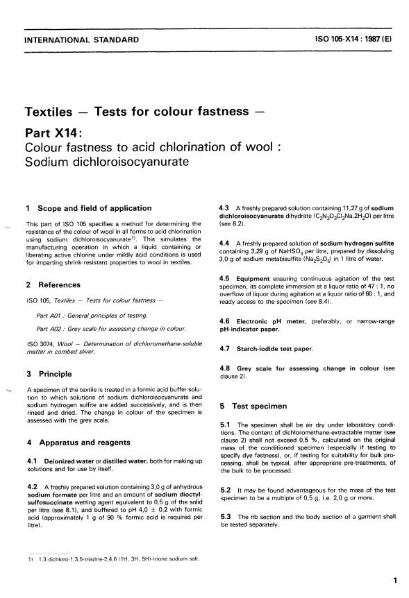 ISO 105-X14:1987 - Textiles -- Tests for colour fastness