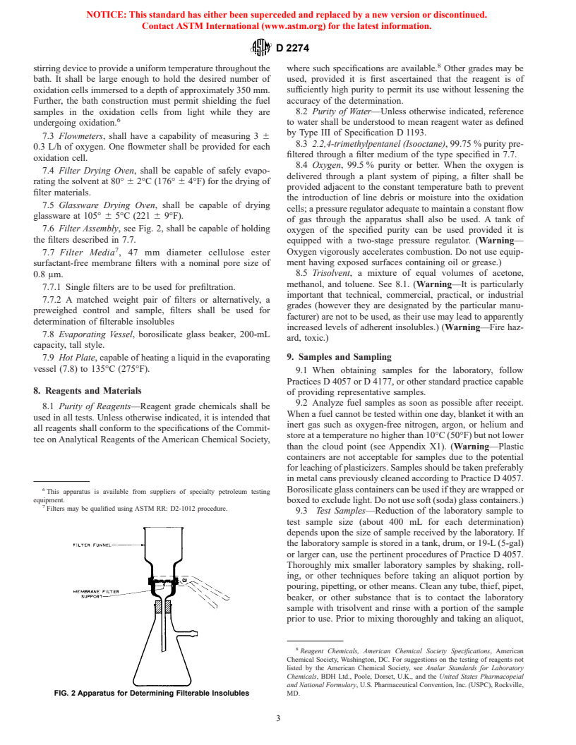 ASTM D2274-01a - Standard Test Method for Oxidation Stability of Distillate Fuel Oil (Accelerated Method)