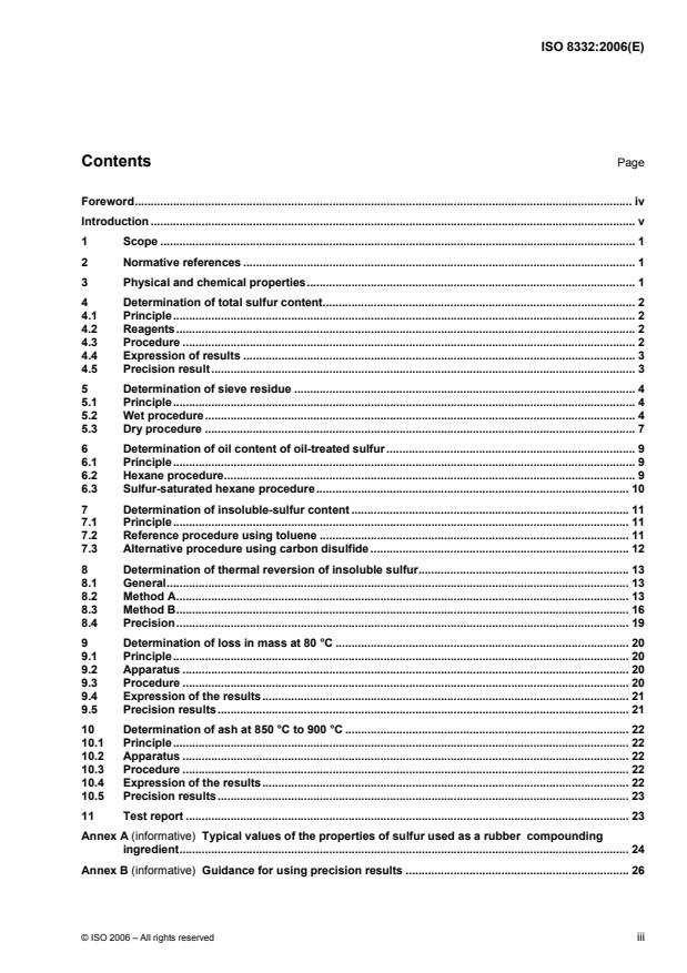 ISO 8332:2006 - Rubber compounding ingredients -- Sulfur -- Methods of test