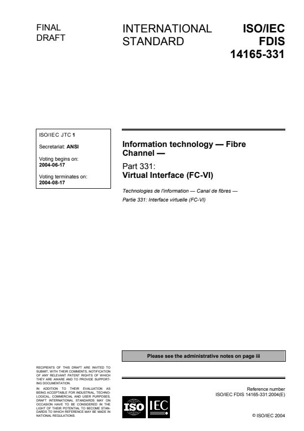ISO/IEC FDIS 14165-331 - Information technology -- Fibre Channel